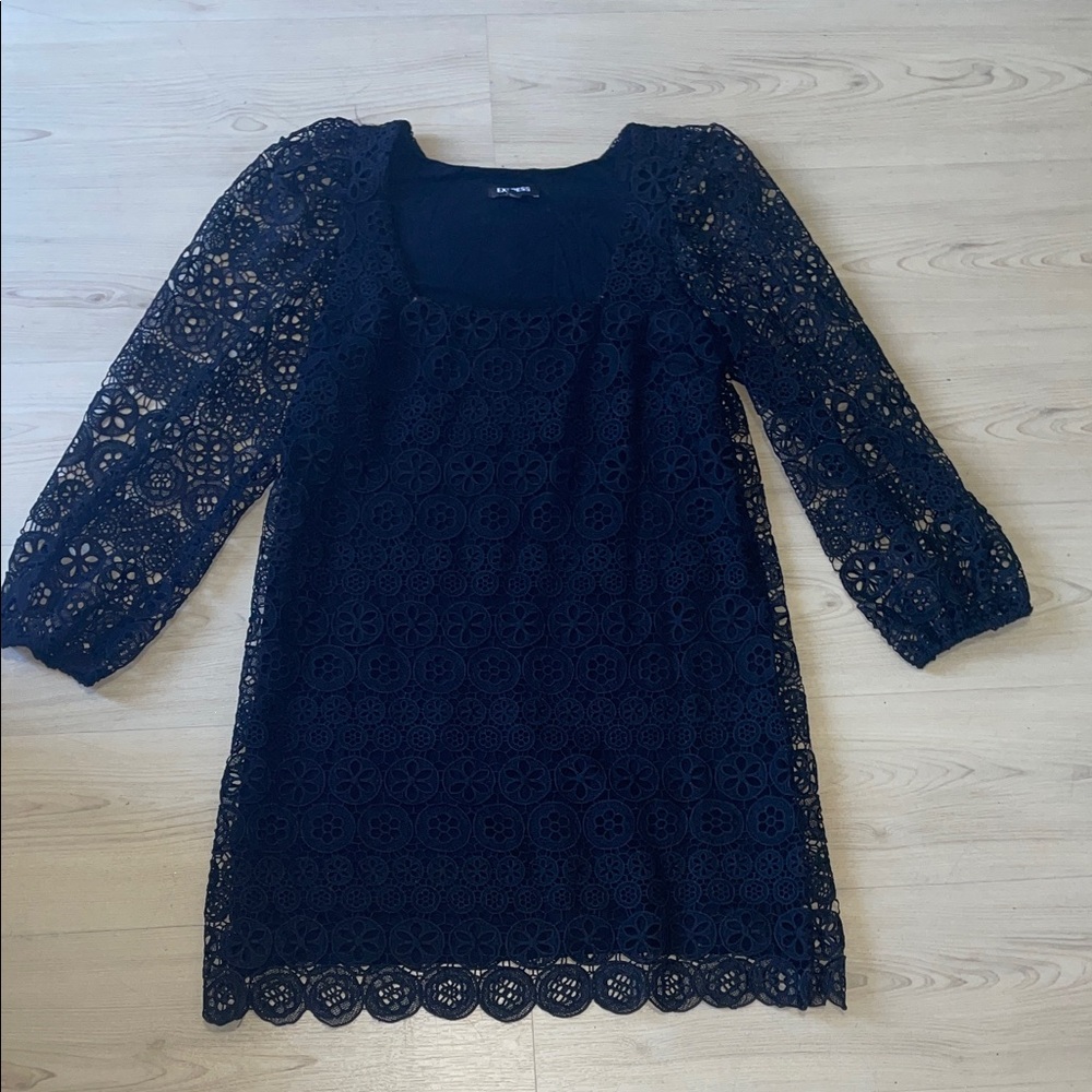 Express Elegant Black Lace Long Sleeve Dress